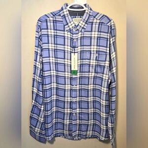 Report Collection Mens Blue Plaid Long Sleeve Button Down NWT